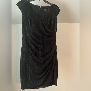 Adrianna Papell black glitter dress with asymmetrical rushing